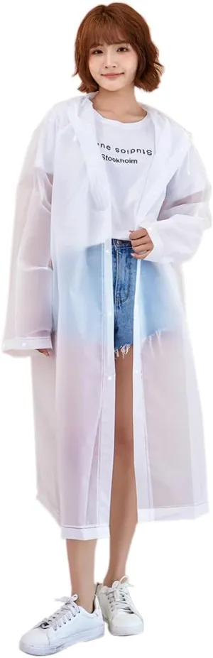 Rain Ponchos for Adults, Reusable Raincoat Rain Jacket with Adjustable Sleeves and Wide Brimmed Hood