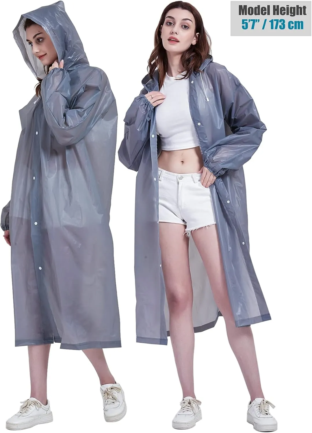 Rain Ponchos for Adults, Reusable Raincoats for Women and Men - Packable Rain Jackets with Drawstring Hood