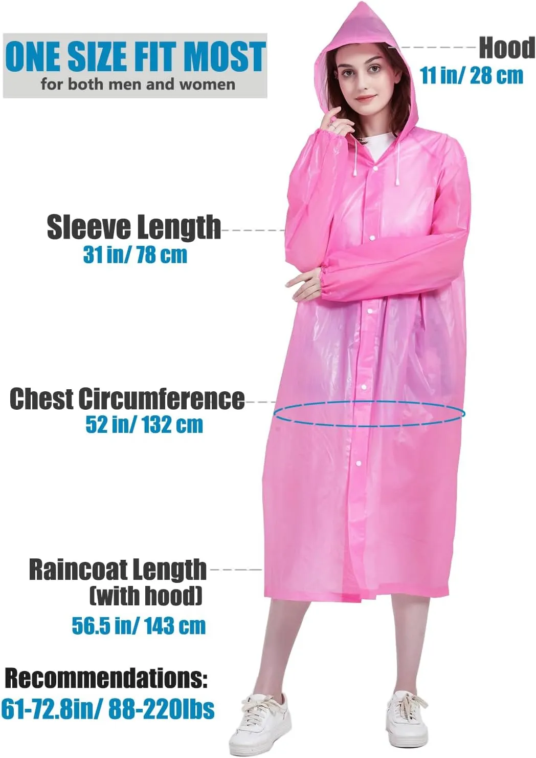 Rain Ponchos for Adults, Reusable Raincoats for Women and Men - Packable Rain Jackets with Drawstring Hood
