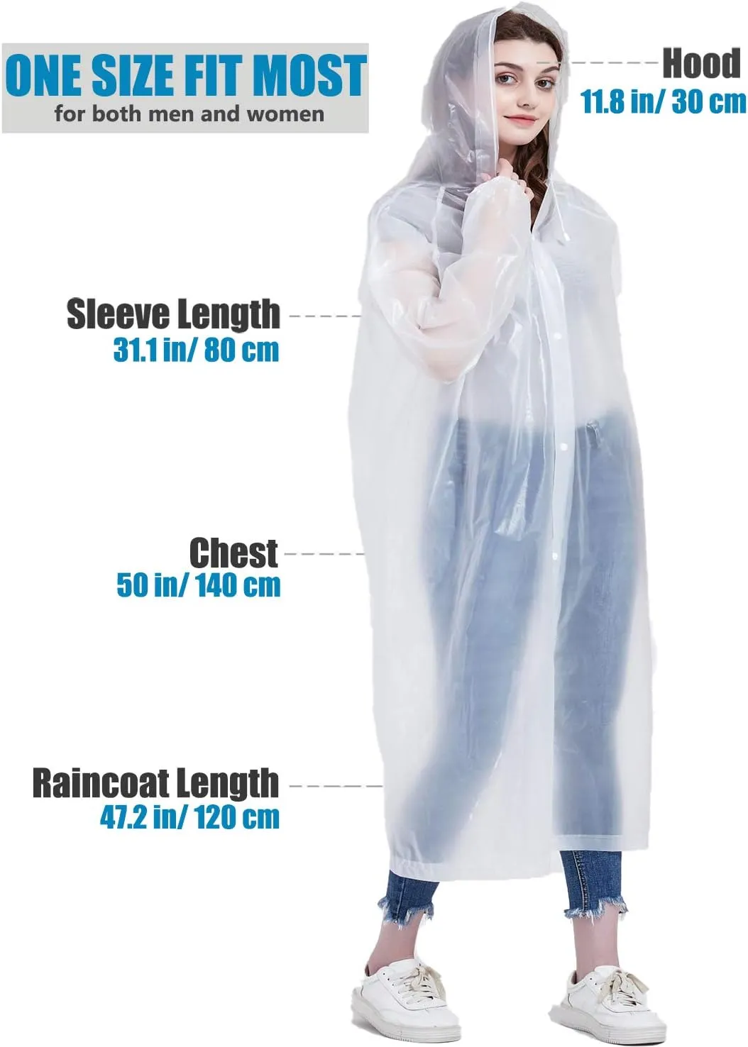 Rain Ponchos for Adults, Reusable Raincoats for Women and Men - Packable Rain Jackets with Drawstring Hood