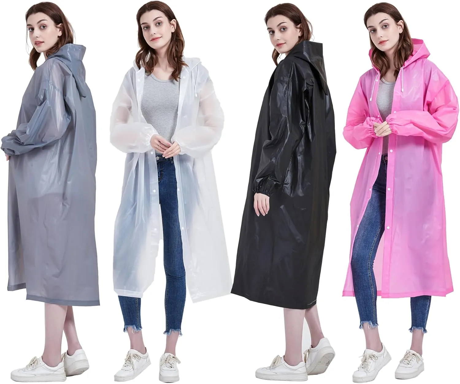 Rain Ponchos for Adults, Reusable Raincoats for Women and Men - Packable Rain Jackets with Drawstring Hood