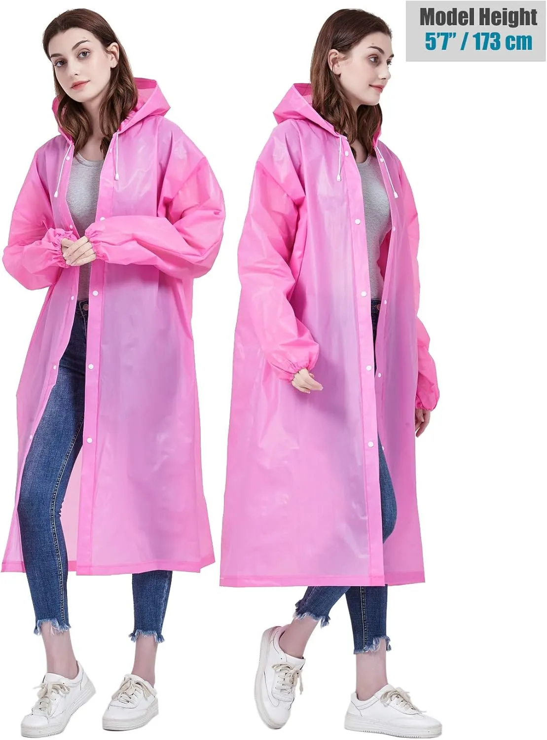 Rain Ponchos for Adults, Reusable Raincoats for Women and Men - Packable Rain Jackets with Drawstring Hood