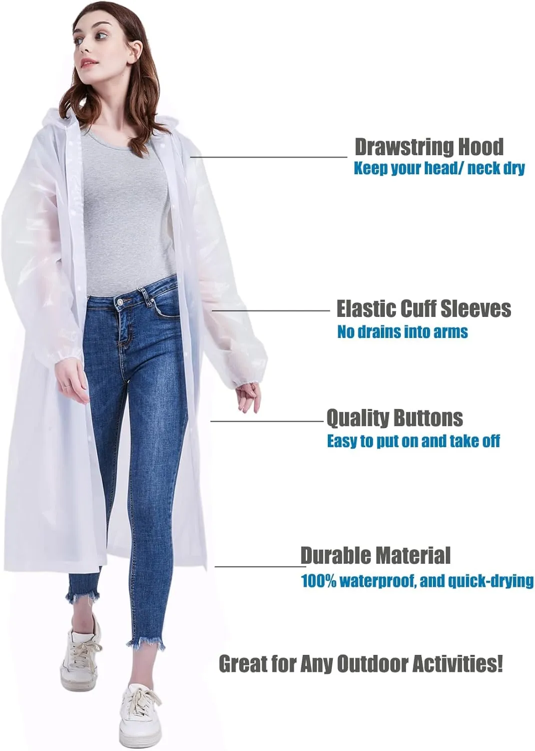Rain Ponchos for Adults, Reusable Raincoats for Women and Men - Packable Rain Jackets with Drawstring Hood