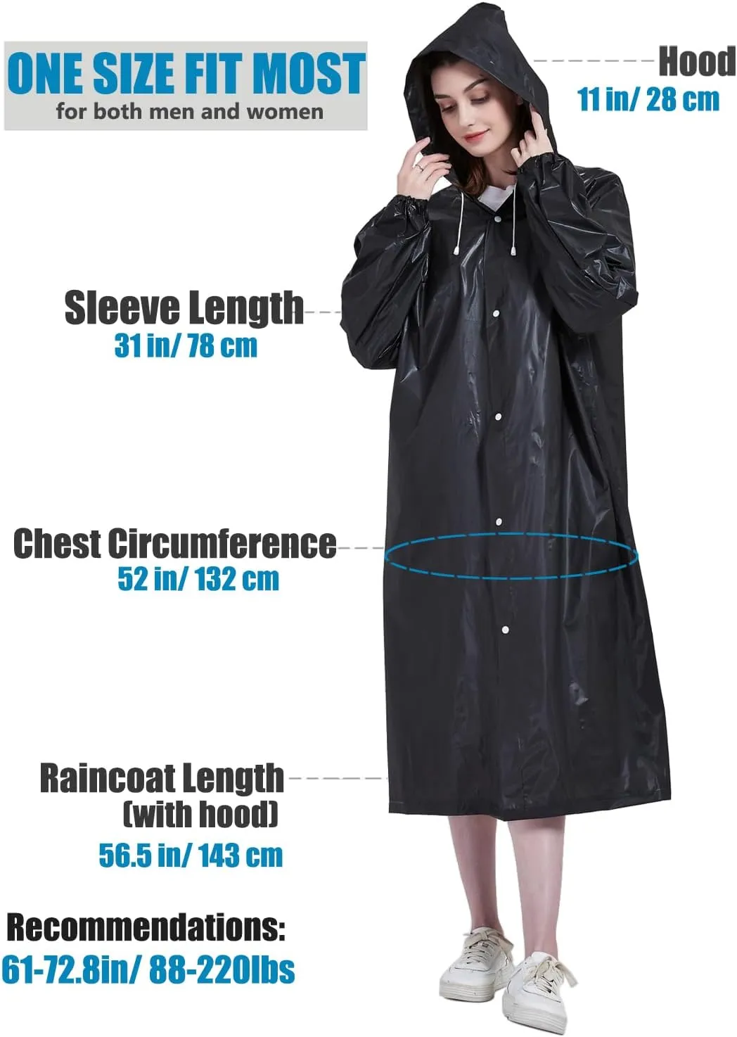 Rain Ponchos for Adults, Reusable Raincoats for Women and Men - Packable Rain Jackets with Drawstring Hood