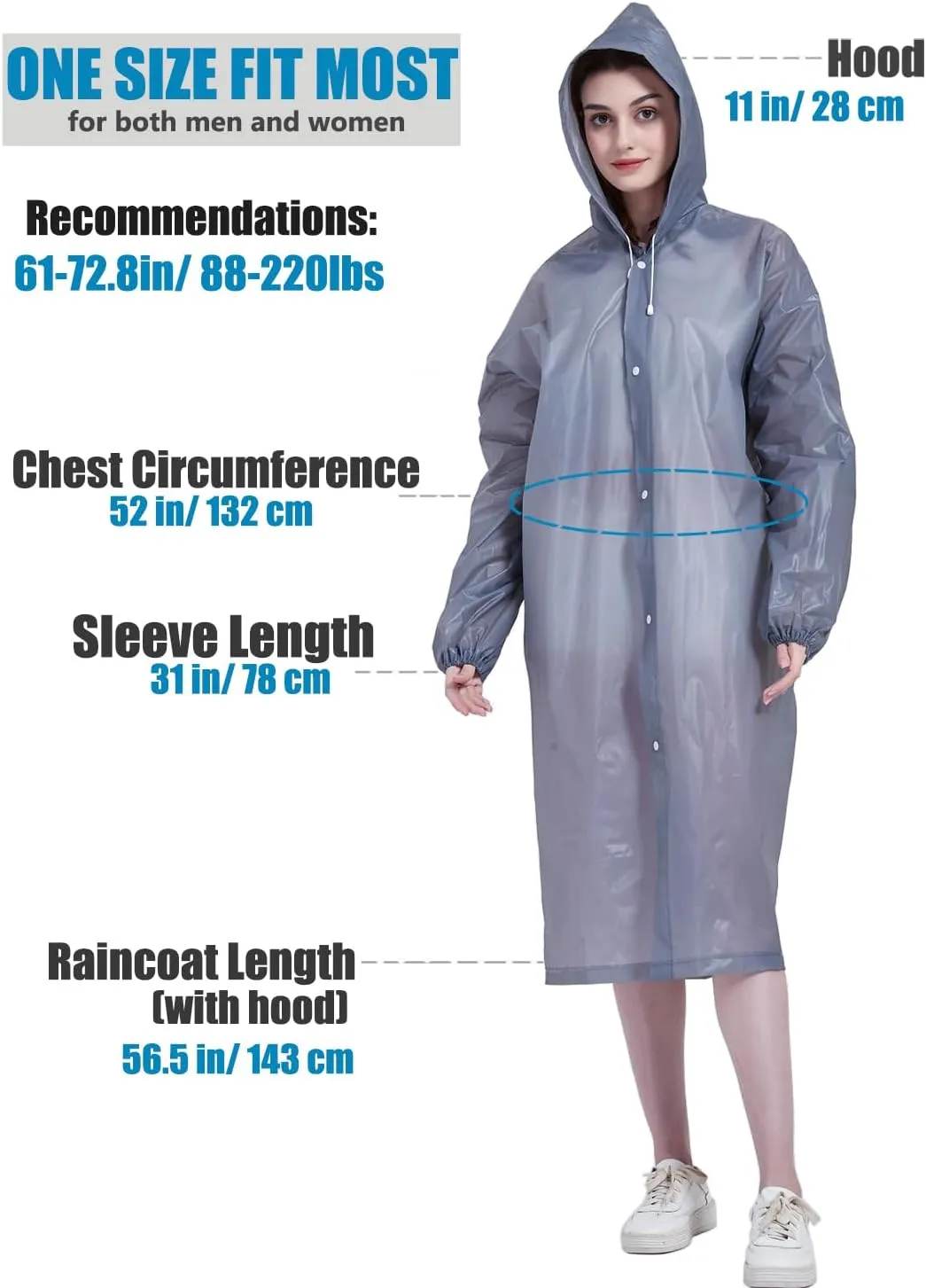 Rain Ponchos for Adults, Reusable Raincoats for Women and Men - Packable Rain Jackets with Drawstring Hood