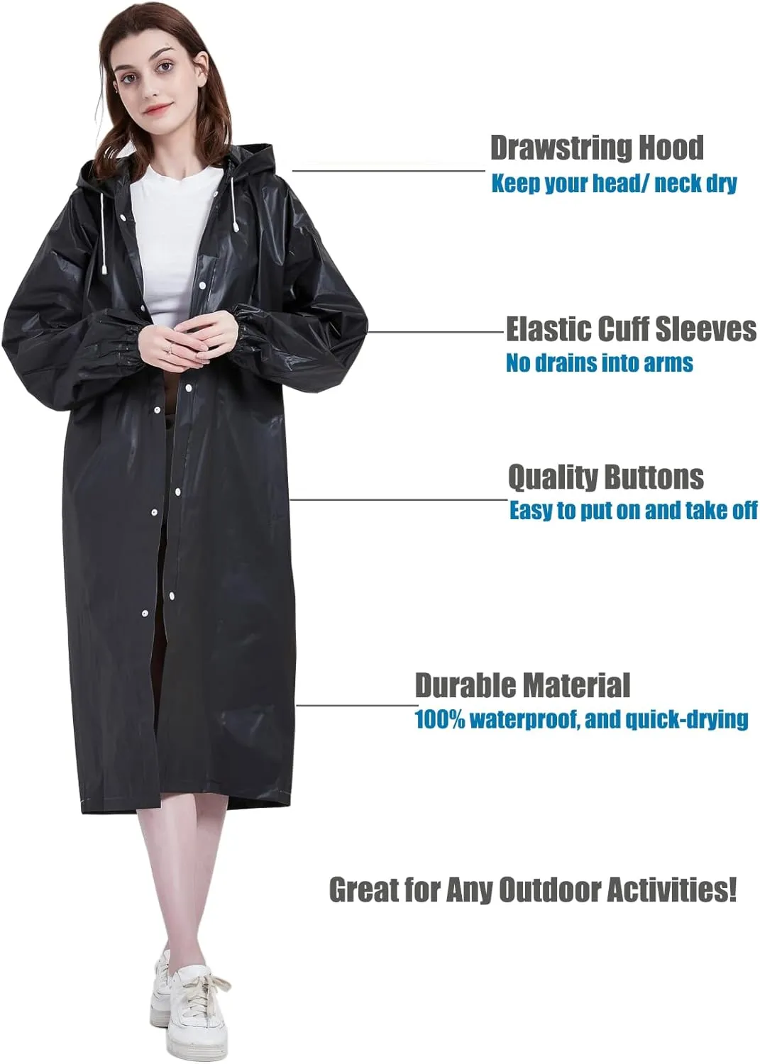 Rain Ponchos for Adults, Reusable Raincoats for Women and Men - Packable Rain Jackets with Drawstring Hood