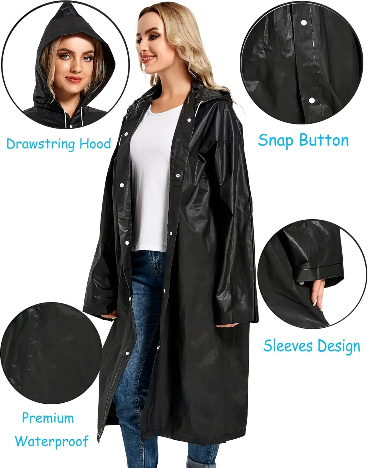 Rain Ponchos for Adults Reusable Raincoats Survival Heavy Duty Military Impermeable 2 Packs Rain Coat