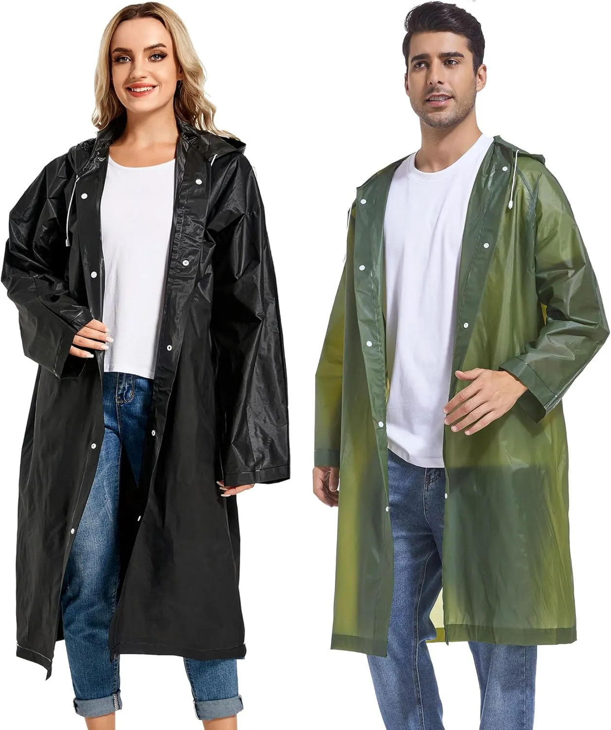 Rain Ponchos for Adults Reusable Raincoats Survival Heavy Duty Military Impermeable 2 Packs Rain Coat