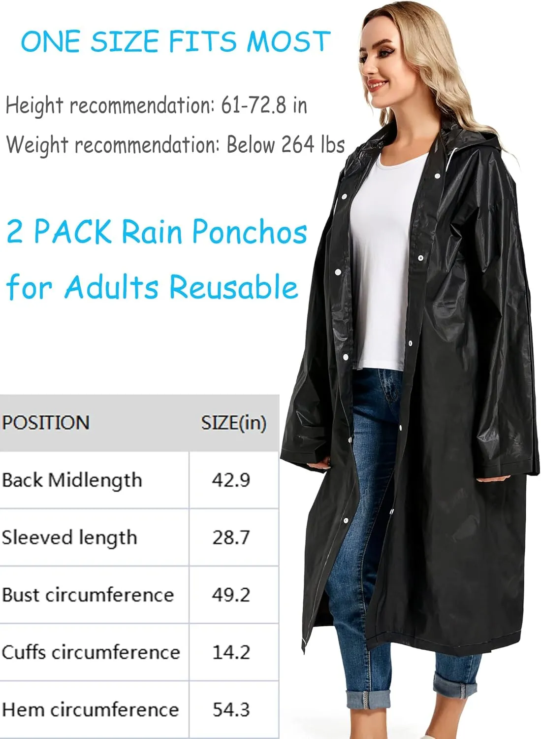 Rain Ponchos for Adults Reusable Raincoats Survival Heavy Duty Military Impermeable 2 Packs Rain Coat