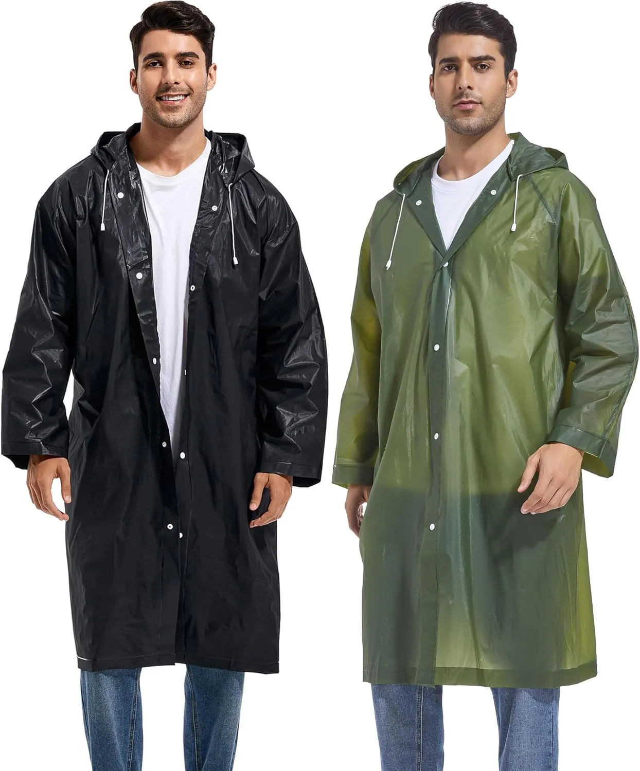 Rain Ponchos for Adults Reusable Raincoats Survival Heavy Duty Military Impermeable 2 Packs Rain Coat