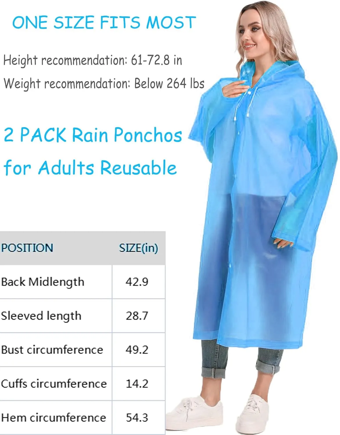 Rain Ponchos for Adults Reusable Raincoats Survival Heavy Duty Military Impermeable 2 Packs Rain Coat