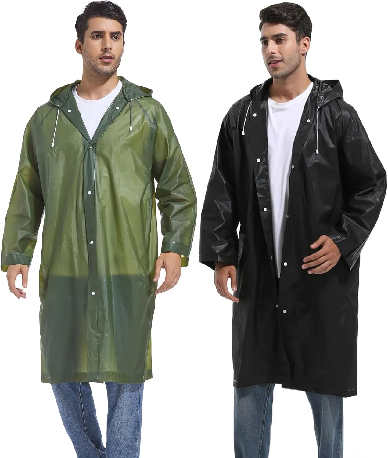 Rain Ponchos for Adults Reusable Raincoats Survival Heavy Duty Military Impermeable 2 Packs Rain Coat