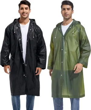 Rain Ponchos for Adults Reusable Raincoats Survival Heavy Duty Military Impermeable 2 Packs Rain Coat