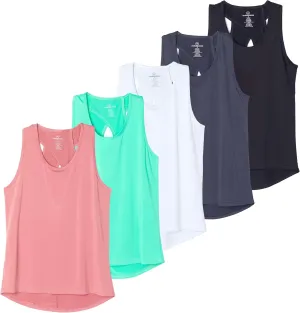 Real Essentials 5 Pack: Women's Crossback Keyhole Open Back Workout Tank Top Dry-Fit Sleeveless Yoga Gym (Available in Plus)