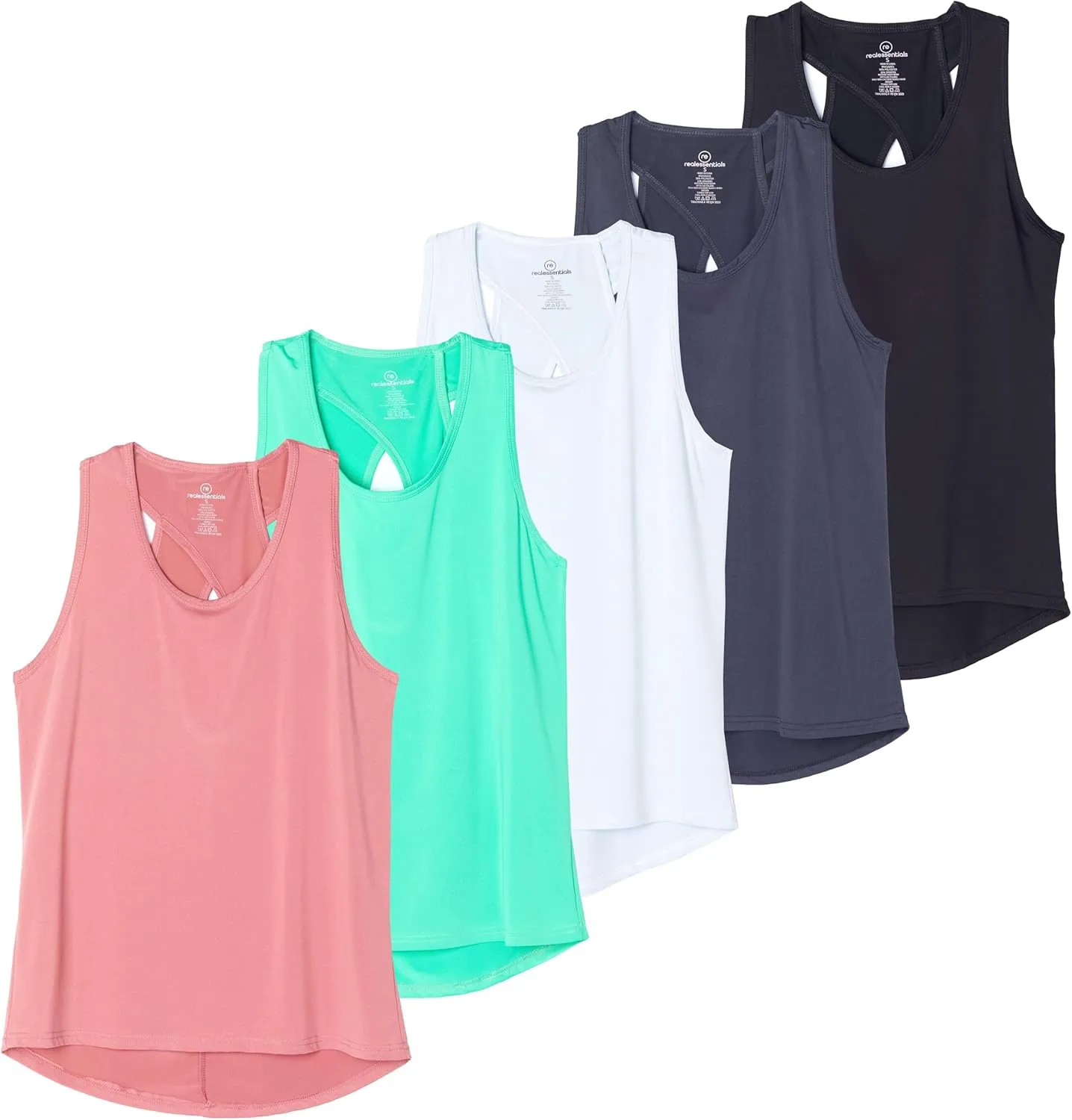 Real Essentials 5 Pack: Women's Crossback Keyhole Open Back Workout Tank Top Dry-Fit Sleeveless Yoga Gym (Available in Plus)