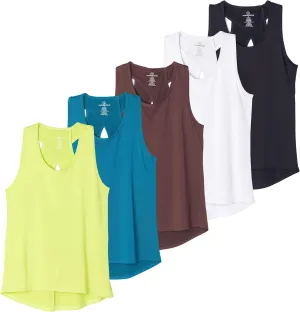 Real Essentials 5 Pack: Women's Crossback Keyhole Open Back Workout Tank Top Dry-Fit Sleeveless Yoga Gym (Available in Plus)