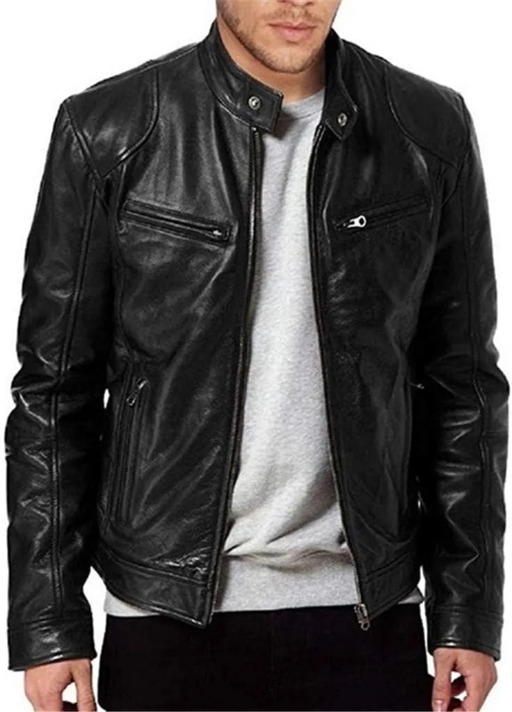 Real Leather Jacket Men Collar Winter Autumn Men Club Coat Long Jacket Stand Men's Coats Jackets Vintage Jacket Men