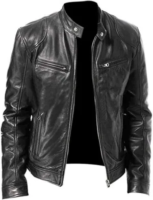 Real Leather Jacket Men Collar Winter Autumn Men Club Coat Long Jacket Stand Men's Coats Jackets Vintage Jacket Men