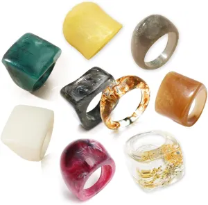 Resin Chunky Rings Acrylic Resin Rings Wide Thick Dome Knuckle Finger Stackable Joint Ring Retro Acrylic Transparent Vintage Plastic Resin Ring Sets