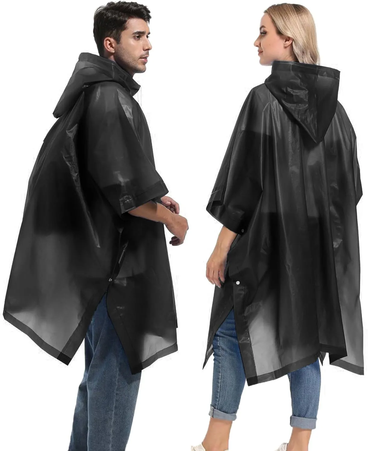 Reusable Rain Ponchos with Drawstring Hood for Adults, Waterproof Thicken Rain Coat, 2 Packs