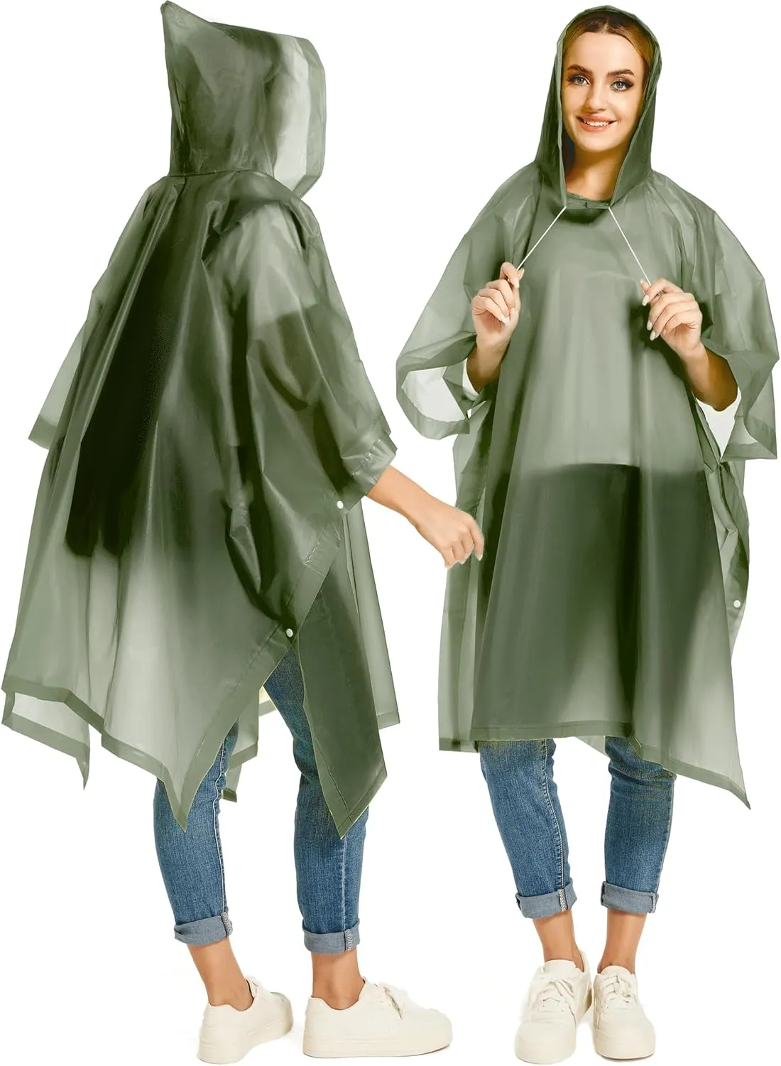 Reusable Rain Ponchos with Drawstring Hood for Adults, Waterproof Thicken Rain Coat, 2 Packs