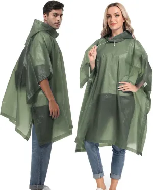 Reusable Rain Ponchos with Drawstring Hood for Adults, Waterproof Thicken Rain Coat, 2 Packs