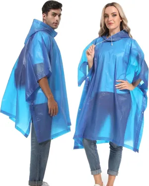 Reusable Rain Ponchos with Drawstring Hood for Adults, Waterproof Thicken Rain Coat, 2 Packs