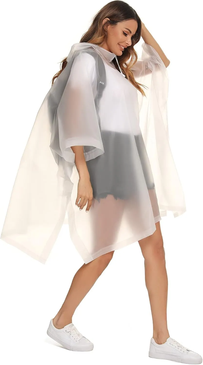 Reusable Rain Ponchos with Drawstring Hood for Adults, Waterproof Thicken Rain Coat, 2 Packs