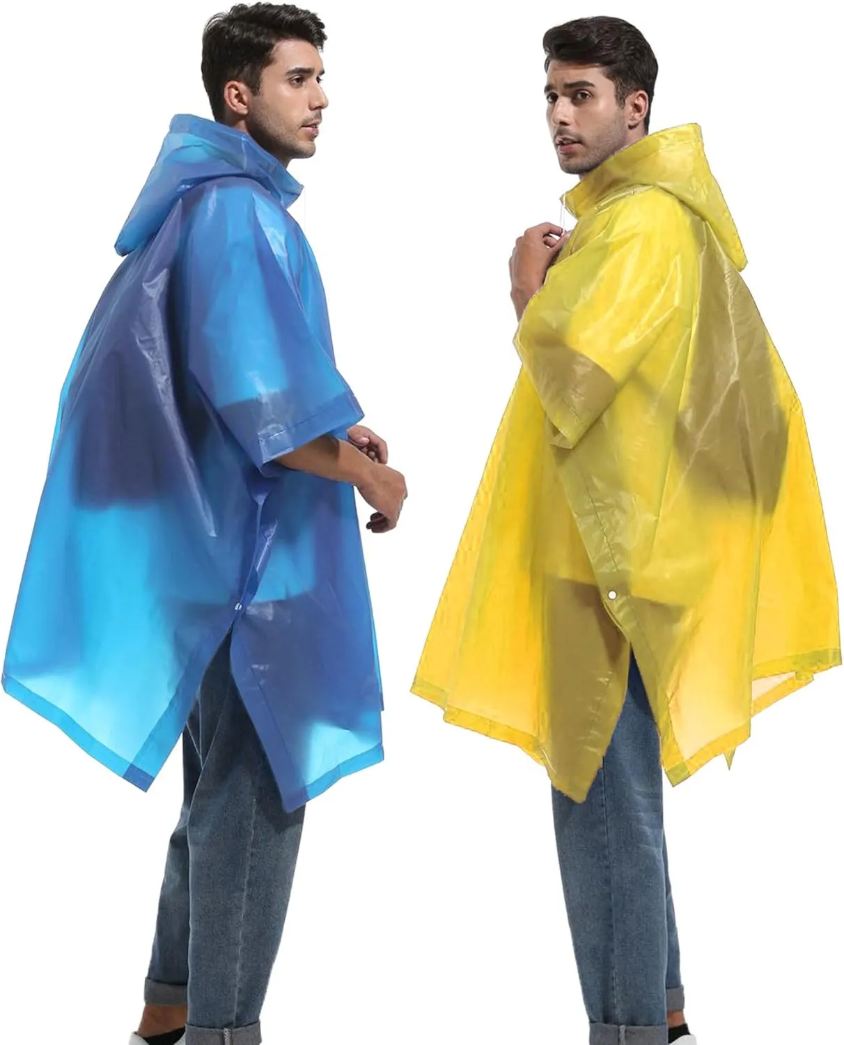 Reusable Rain Ponchos with Drawstring Hood for Adults, Waterproof Thicken Rain Coat, 2 Packs