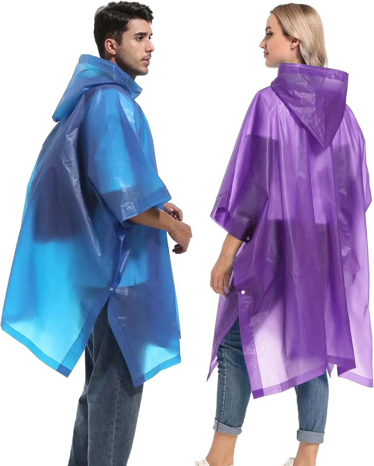 Reusable Rain Ponchos with Drawstring Hood for Adults, Waterproof Thicken Rain Coat, 2 Packs