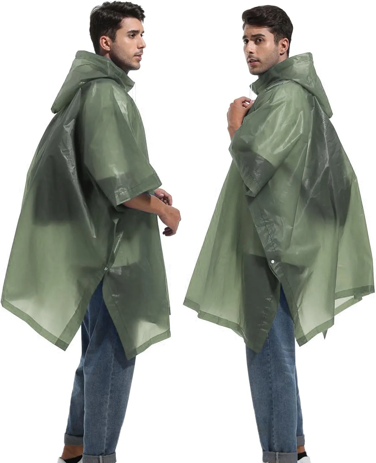 Reusable Rain Ponchos with Drawstring Hood for Adults, Waterproof Thicken Rain Coat, 2 Packs