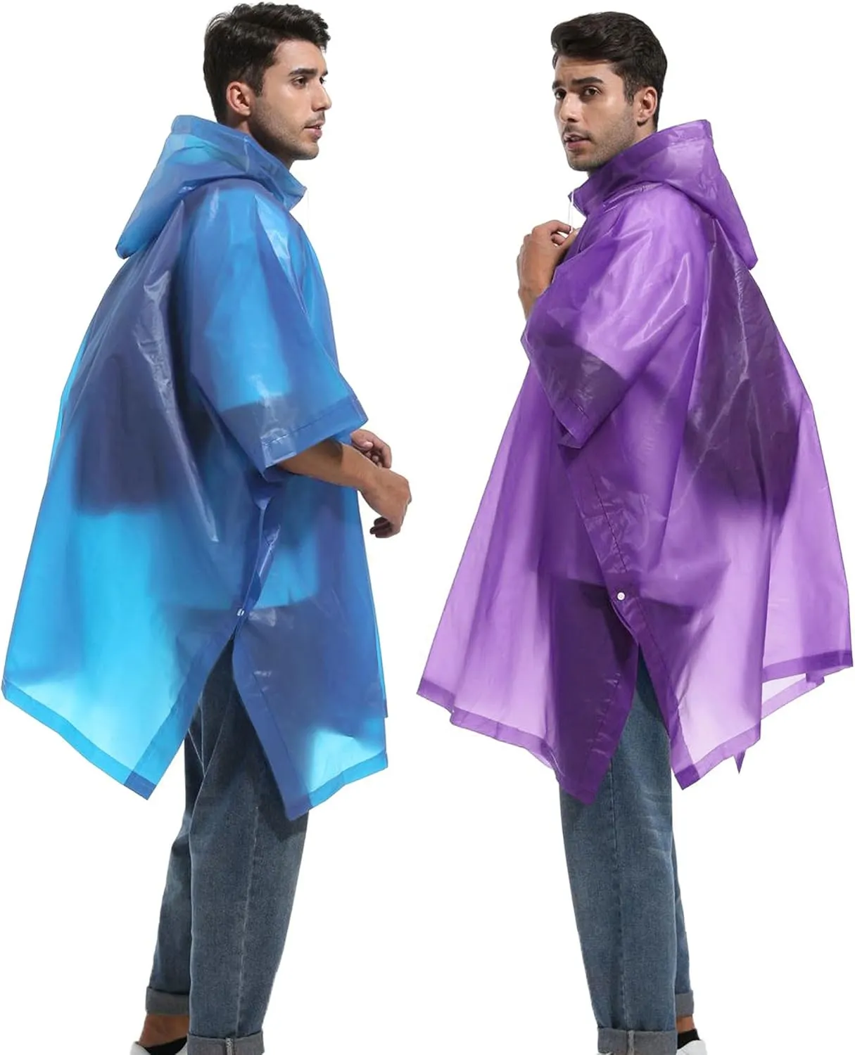 Reusable Rain Ponchos with Drawstring Hood for Adults, Waterproof Thicken Rain Coat, 2 Packs
