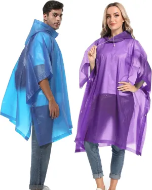 Reusable Rain Ponchos with Drawstring Hood for Adults, Waterproof Thicken Rain Coat, 2 Packs