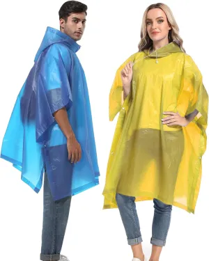 Reusable Rain Ponchos with Drawstring Hood for Adults, Waterproof Thicken Rain Coat, 2 Packs
