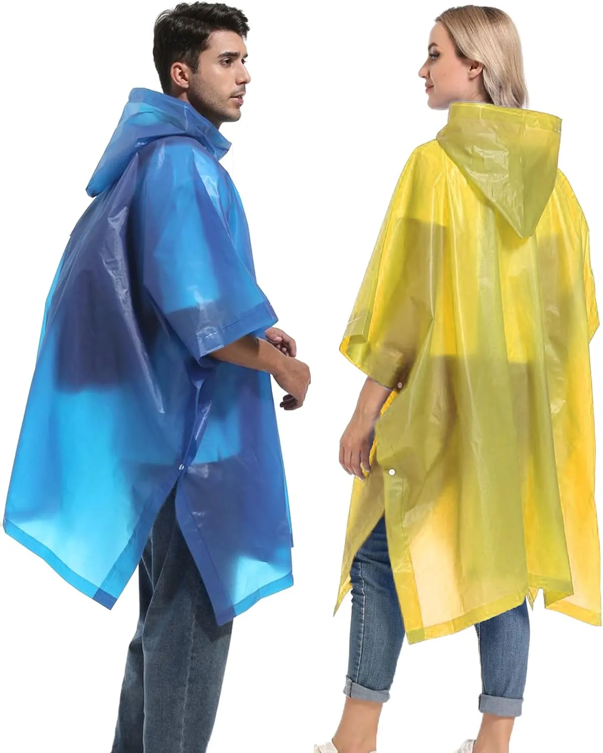 Reusable Rain Ponchos with Drawstring Hood for Adults, Waterproof Thicken Rain Coat, 2 Packs