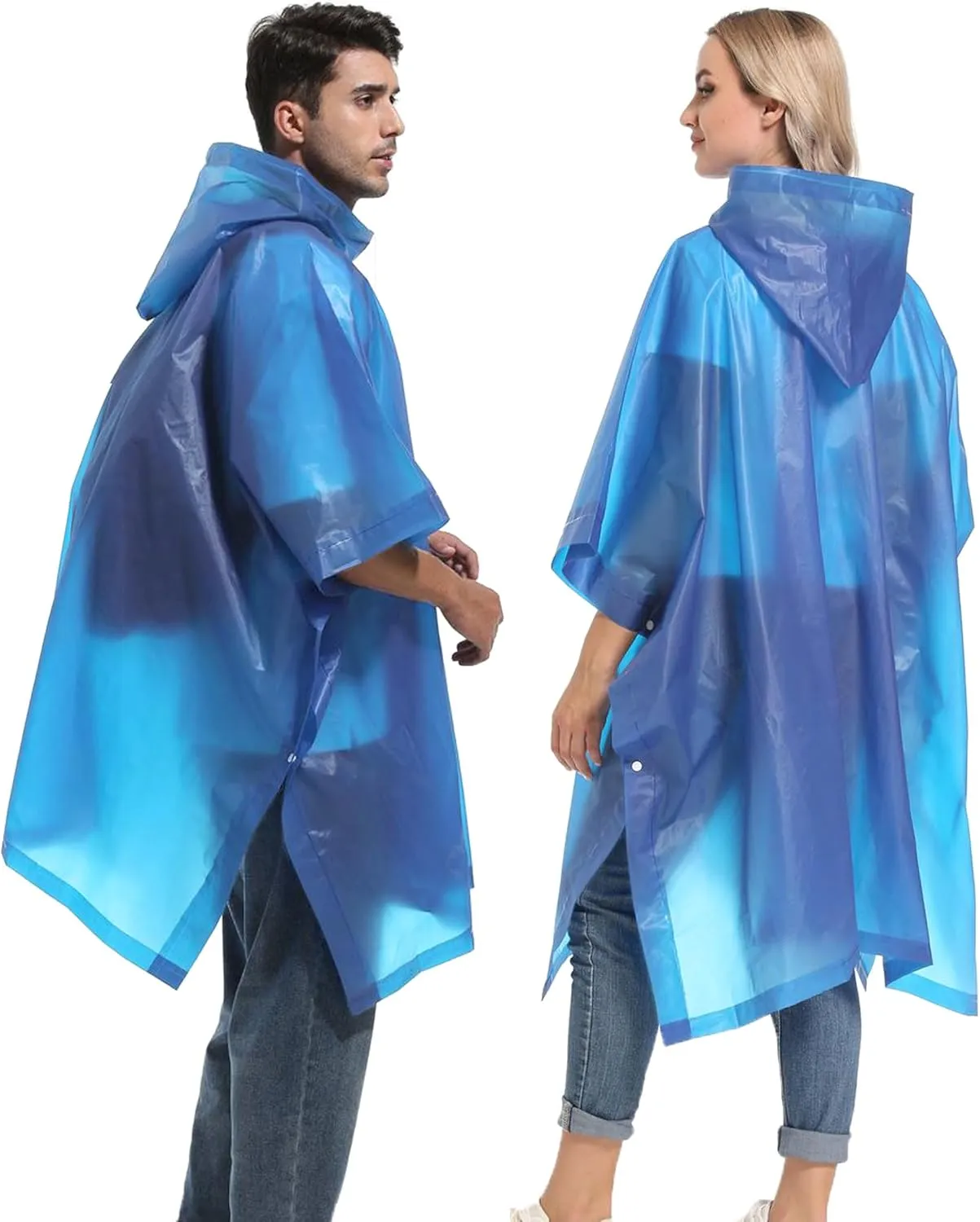 Reusable Rain Ponchos with Drawstring Hood for Adults, Waterproof Thicken Rain Coat, 2 Packs