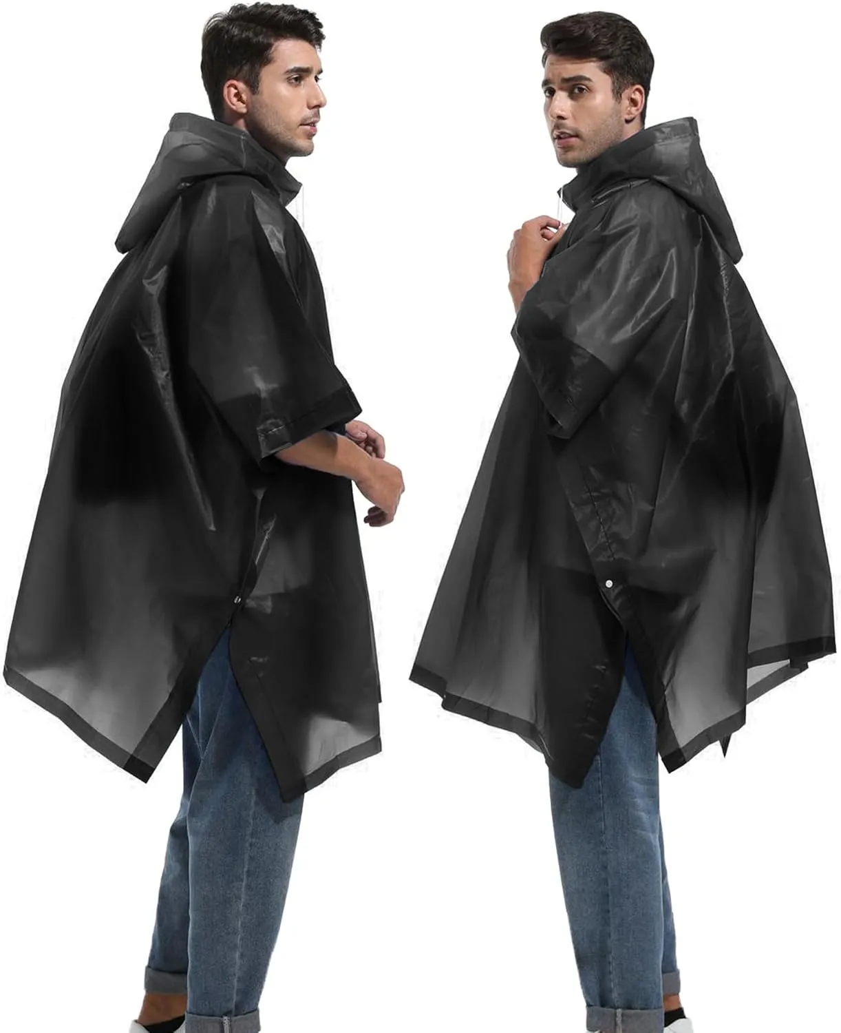Reusable Rain Ponchos with Drawstring Hood for Adults, Waterproof Thicken Rain Coat, 2 Packs