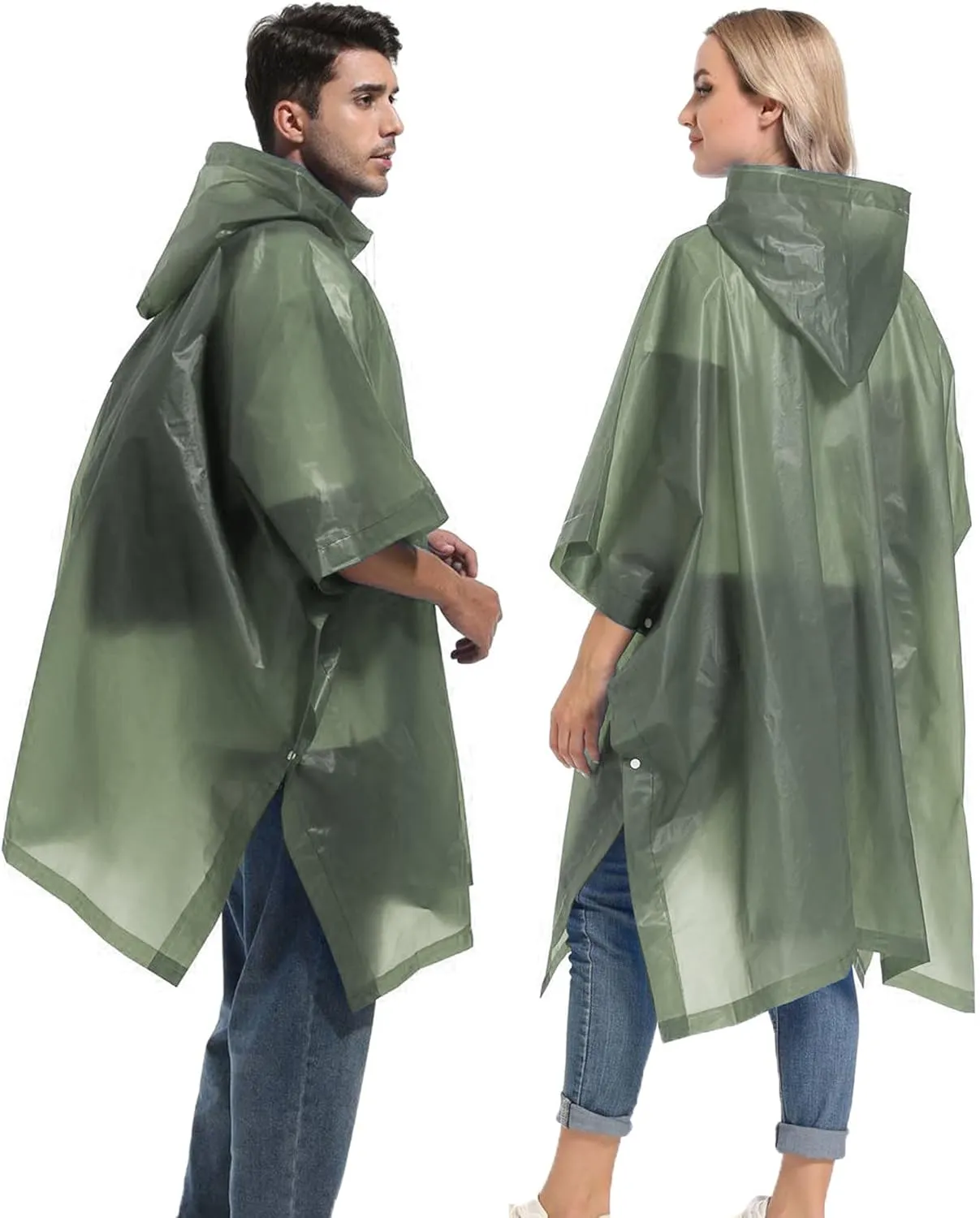 Reusable Rain Ponchos with Drawstring Hood for Adults, Waterproof Thicken Rain Coat, 2 Packs