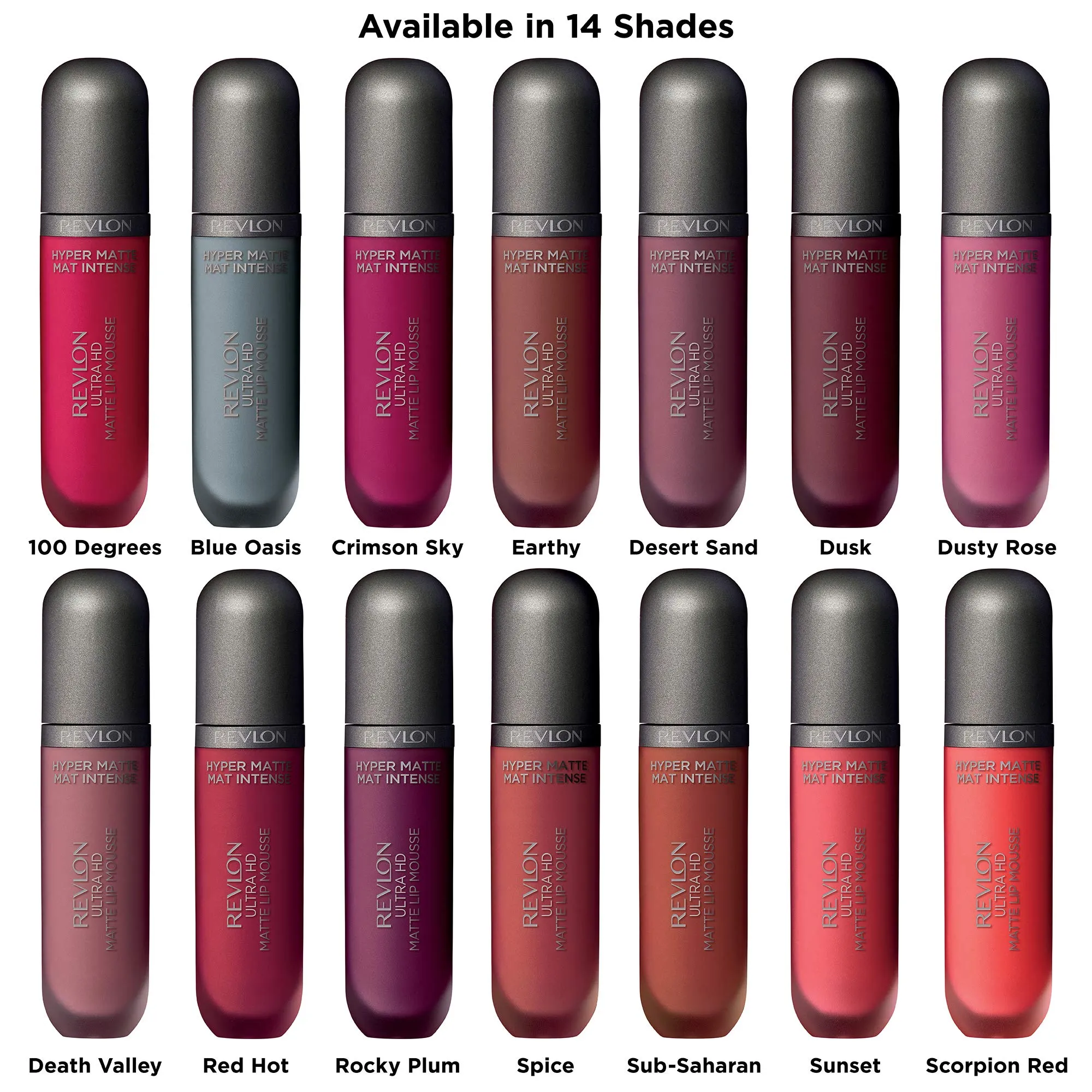 REVLON Ultra HD Lip Mousse Hyper Matte, Longwearing Creamy Liquid Lipstick in Plum / Berry, Spice (825), 0.2 oz