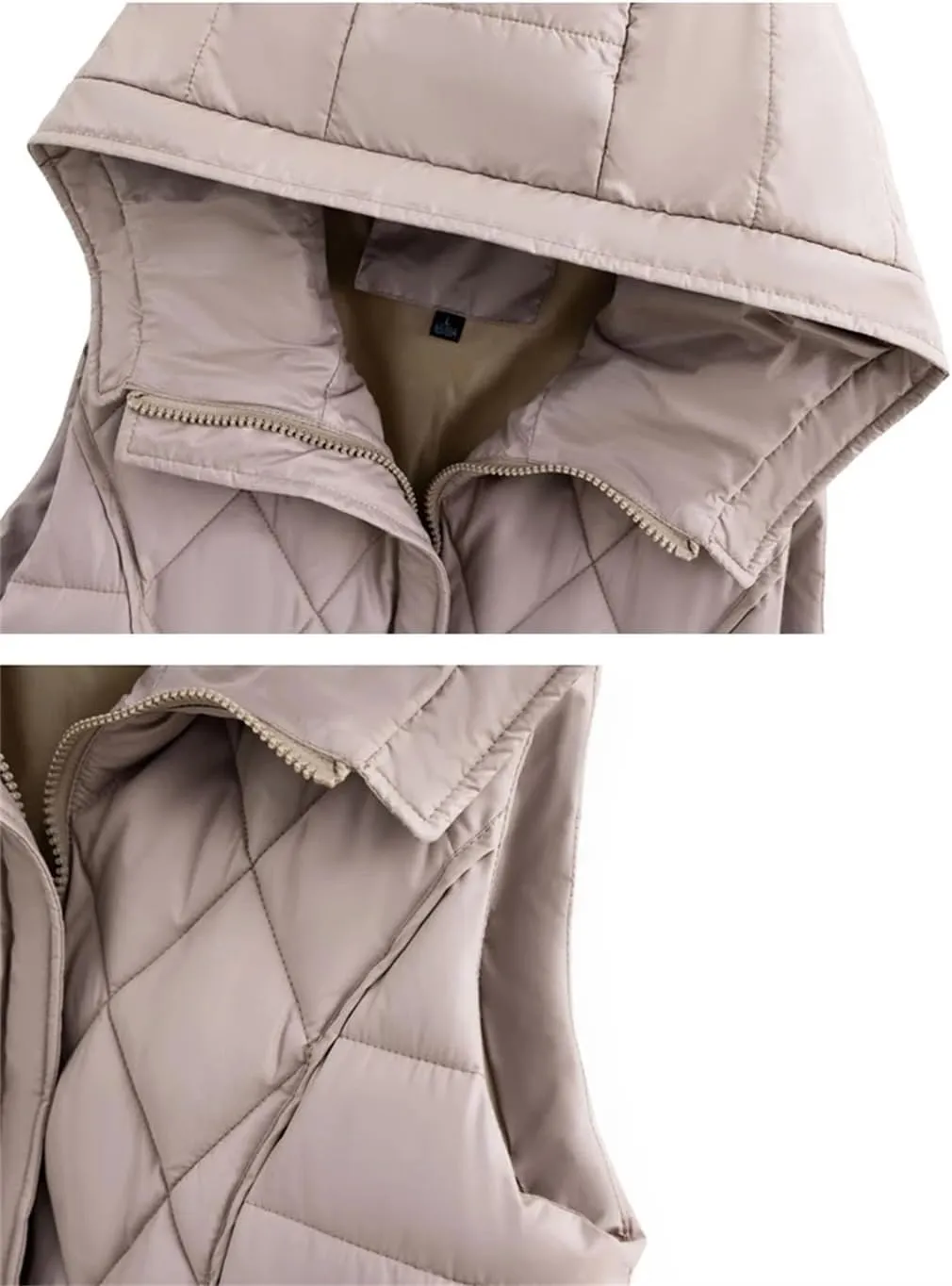 Rfmfkkg Women Long Solid Loose Vest Hooded Female Zipper Jacket Cotton Padded Warm Waistcoat