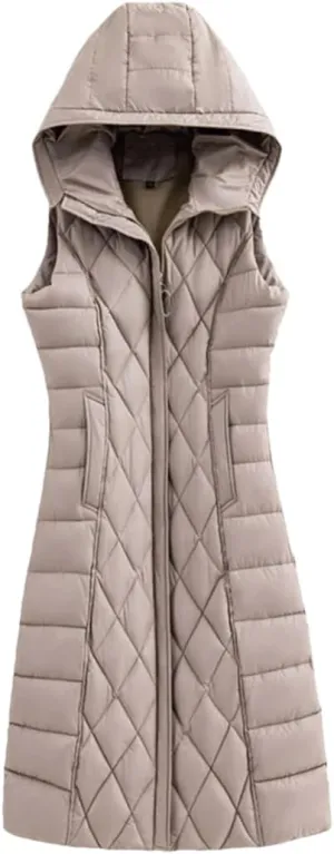 Rfmfkkg Women Long Solid Loose Vest Hooded Female Zipper Jacket Cotton Padded Warm Waistcoat