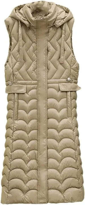 Rfmfkkg Women'S Long Solid Color Sleeveless Vest Puffer Jacket Cotton Padded Hooded Vest Coat