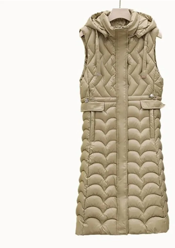 Rfmfkkg Women'S Long Solid Color Sleeveless Vest Puffer Jacket Cotton Padded Hooded Vest Coat