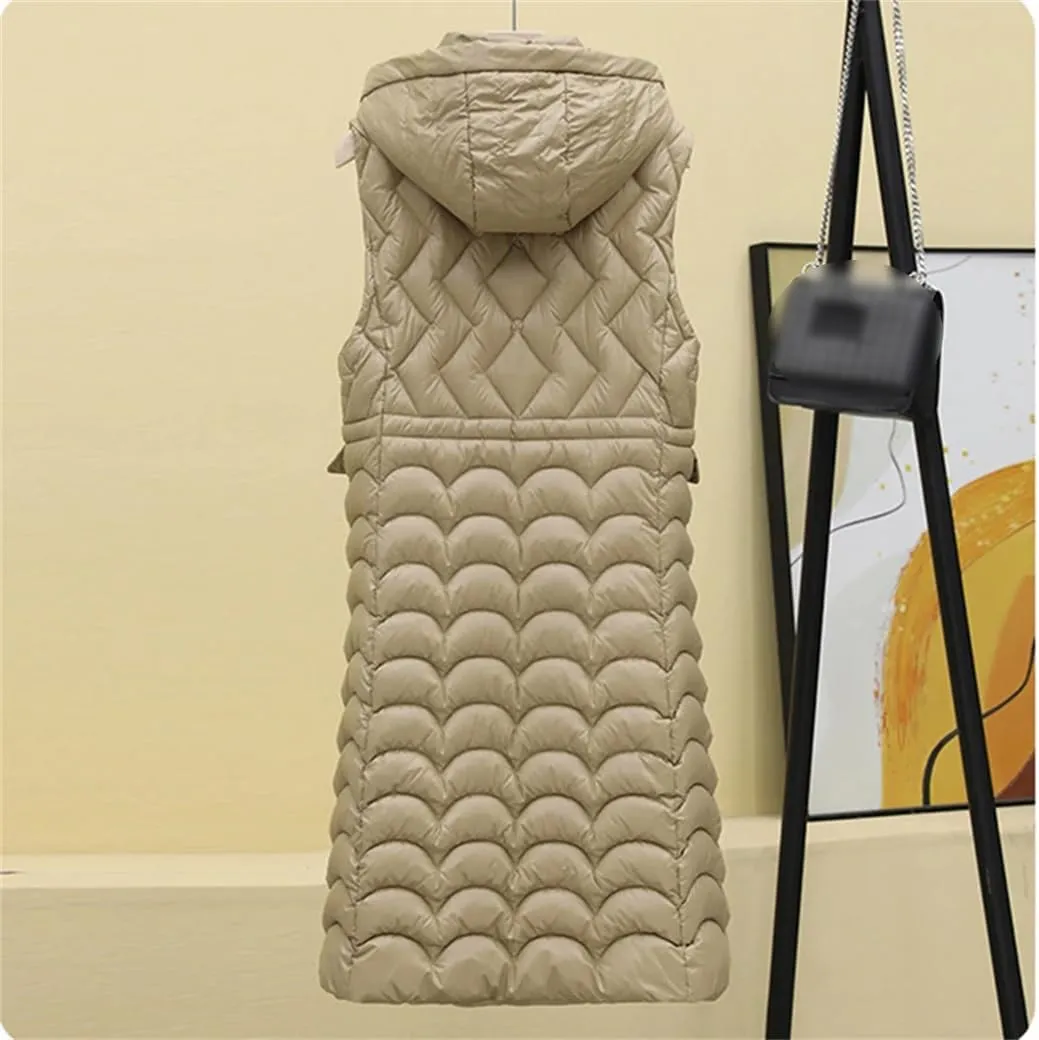 Rfmfkkg Women'S Long Solid Color Sleeveless Vest Puffer Jacket Cotton Padded Hooded Vest Coat