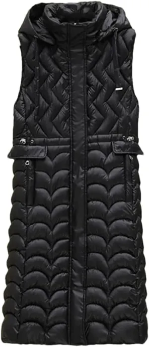 Rfmfkkg Women'S Long Solid Color Sleeveless Vest Puffer Jacket Cotton Padded Hooded Vest Coat