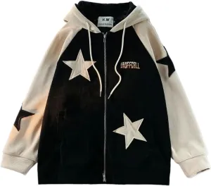 RICHTRUE Zip Up Hoodie Y2k Oversized Star Graphic Hoodies Emo Vintage 2000s Grunge Corduroy Jackets Streetwear