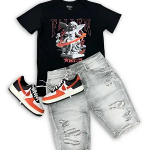 Risq Takers Fallen Angel Tee Black/ Red/ Grey, Smoke Rise Essential Short Radiant Grey And Nike Air Force 1 '07 LV8 Vintage Coral Outfit combo