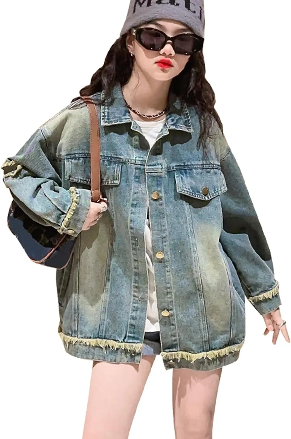 Rolanko Girls Denim Jackets, Basic Oversized Jean Jacket for Girls Fall Outwear Button Down Trucker Jacket 5-14 Years