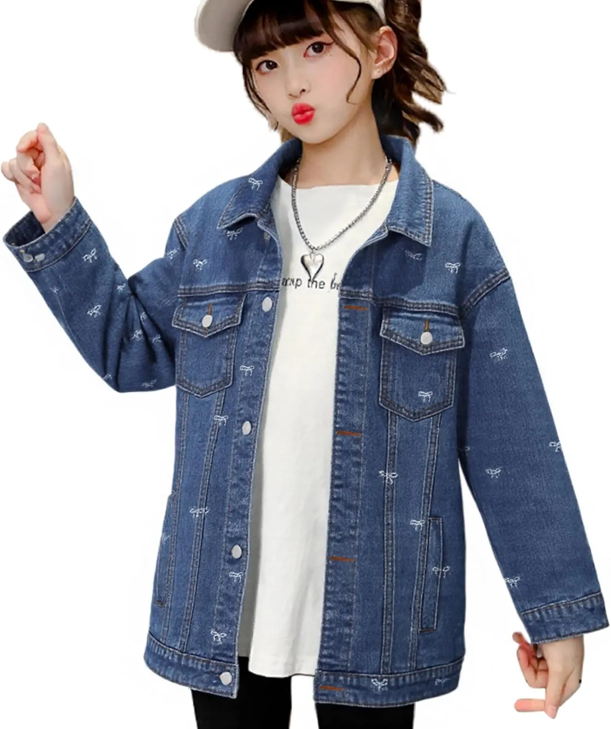 Rolanko Girls Denim Jackets, Basic Oversized Jean Jacket for Girls Fall Outwear Button Down Trucker Jacket 5-14 Years