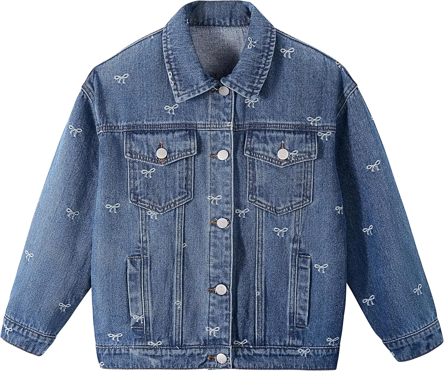 Rolanko Girls Denim Jackets, Basic Oversized Jean Jacket for Girls Fall Outwear Button Down Trucker Jacket 5-14 Years